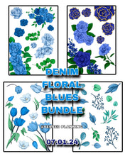 Load image into Gallery viewer, Denim Blues Floral Bundle, 4 SHEETS! Read note. See photo
